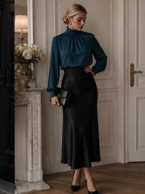 Zara Teal High-Neck Blouse
